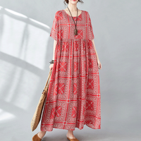 Women's Regular Dress Vacation Ethnic Style Bohemian Round Neck Short Sleeve Printing Maxi Long Dress Street main image 1