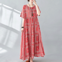 Women's Regular Dress Vacation Ethnic Style Bohemian Round Neck Short Sleeve Printing Maxi Long Dress Street main image 3