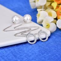 1 Pair Elegant Geometric Solid Color Handmade Chain Inlay Artificial Pearl Copper Artificial Pearls Zircon White Gold Plated Ear Line main image 3