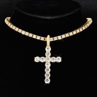 Hip-Hop Cross Zinc Alloy Polishing Inlay Rhinestones Unisex Pendant Necklace sku image 1