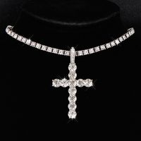 Hip-Hop Cross Zinc Alloy Polishing Inlay Rhinestones Unisex Pendant Necklace sku image 2