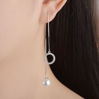 1 Pair Elegant Geometric Solid Color Handmade Chain Inlay Artificial Pearl Copper Artificial Pearls Zircon White Gold Plated Ear Line main image 1