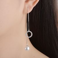 1 Pair Elegant Geometric Solid Color Handmade Chain Inlay Artificial Pearl Copper Artificial Pearls Zircon White Gold Plated Ear Line sku image 1