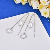 1 Pair Elegant Geometric Solid Color Handmade Chain Inlay Artificial Pearl Copper Artificial Pearls Zircon White Gold Plated Ear Line main image 5