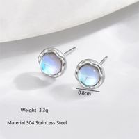 1 Pair IG Style Elegant Simple Style Round Inlay 304 Stainless Steel Moonstone 14K Gold Plated Ear Studs main image 4