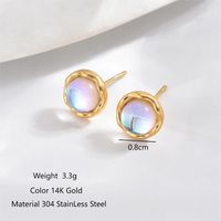 1 Pair IG Style Elegant Simple Style Round Inlay 304 Stainless Steel Moonstone 14K Gold Plated Ear Studs main image 3