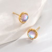 1 Pair IG Style Elegant Simple Style Round Inlay 304 Stainless Steel Moonstone 14K Gold Plated Ear Studs main image 8