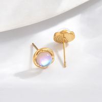 1 Pair IG Style Elegant Simple Style Round Inlay 304 Stainless Steel Moonstone 14K Gold Plated Ear Studs main image 7