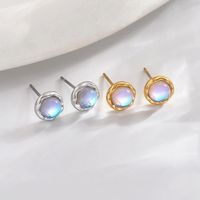 1 Pair IG Style Elegant Simple Style Round Inlay 304 Stainless Steel Moonstone 14K Gold Plated Ear Studs main image 1