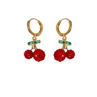 1 Pair Sweet Cherry Copper Gold Plated Drop Earrings sku image 1