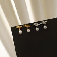 1 Pair Simple Style Geometric Solid Color Plating Inlay 304 Stainless Steel Artificial Pearl Titanium Steel Glass Pearl Drop Earrings main image 7