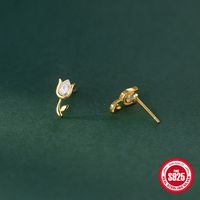 1 Pair Elegant Flower Plating Sterling Silver Ear Studs main image 5