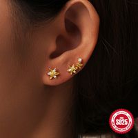 1 Pair Elegant Star Moon Plating Sterling Silver Ear Studs main image 4