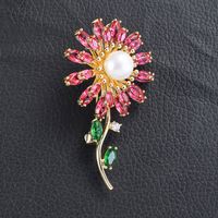 Pastoral Sunflower Copper Inlay Zircon Women's Brooches main image 5