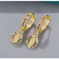 1 Paire Style Vintage Géométrique Ovale Placage Incruster Le Cuivre Zircon Boucles D'oreilles main image 5