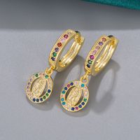 1 Paire Style Vintage Géométrique Ovale Placage Incruster Le Cuivre Zircon Boucles D'oreilles main image 3