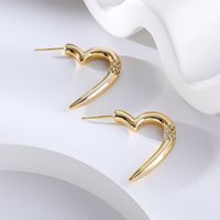 1 Paire Style Simple Forme De Cœur Placage Incruster Le Cuivre Strass Plaqué Or 18K Boucles D'Oreilles main image 6