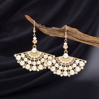 1 Pair Casual Ethnic Style Sector Hollow Out Inlay Alloy Artificial Pearls Rhinestones Drop Earrings main image 3