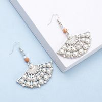 1 Pair Casual Ethnic Style Sector Hollow Out Inlay Alloy Artificial Pearls Rhinestones Drop Earrings sku image 2