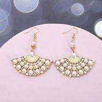 1 Pair Casual Ethnic Style Sector Hollow Out Inlay Alloy Artificial Pearls Rhinestones Drop Earrings main image 6