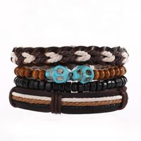 Ethnischer Stil Schädel Pu-Leder Legierung Holzperlen Perlen Stricken Unisex Armbänder main image 5