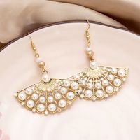 1 Pair Casual Ethnic Style Sector Hollow Out Inlay Alloy Artificial Pearls Rhinestones Drop Earrings main image 5