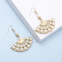 1 Pair Casual Ethnic Style Sector Hollow Out Inlay Alloy Artificial Pearls Rhinestones Drop Earrings sku image 1