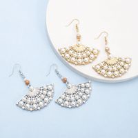 1 Pair Casual Ethnic Style Sector Hollow Out Inlay Alloy Artificial Pearls Rhinestones Drop Earrings main image 1