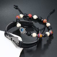 Retro Devil's Eye Palm Pu Leather Beaded Unisex Bracelets sku image 2