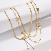 304 Stainless Steel 14K Gold Plated IG Style Elegant Korean Style Polishing Butterfly Double Layer Necklaces Necklace main image 1