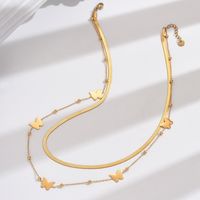 Edelstahl 304 14 Karat Vergoldet IG-Stil Elegant Koreanische Art Polieren Schmetterling Doppellagige Halsketten Halskette main image 5