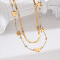 304 Stainless Steel 14K Gold Plated IG Style Elegant Korean Style Polishing Butterfly Double Layer Necklaces Necklace main image 4