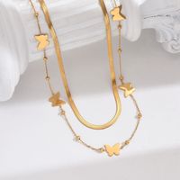 Edelstahl 304 14 Karat Vergoldet IG-Stil Elegant Koreanische Art Polieren Schmetterling Doppellagige Halsketten Halskette main image 4
