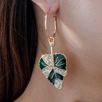 1 Pair IG Style Casual Simple Style Leaves Enamel Inlay Alloy Rhinestones Drop Earrings main image 4