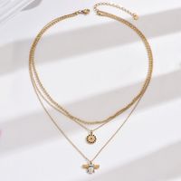 304 Stainless Steel Arylic Imitation Pearl 14K Gold Plated Elegant Simple Style Classic Style Inlay Round Bee Butterfly Zircon Layered Necklaces main image 8