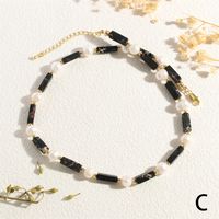 IG-Stil Handgemacht Koreanische Art Rechteck Süßwasserperle Stein Kupfer Perlen 18 Karat Vergoldet Frau Halskette sku image 3