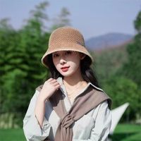 Women's Casual Solid Color Hollow Out Wide Eaves Bucket Hat sku image 3