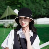 Women's Casual Solid Color Hollow Out Wide Eaves Bucket Hat sku image 1