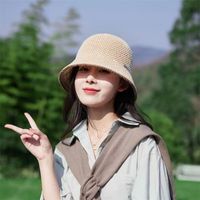 Women's Casual Solid Color Hollow Out Wide Eaves Bucket Hat sku image 4