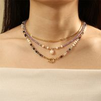 Süßwasserperle Stein Kupfer 18 Karat Vergoldet IG-Stil Süss Einfacher Stil Geometrisch Perlen Halskette main image 1