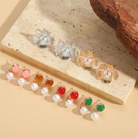 1 Pair Vintage Style Simple Style Commute Round Flower Inlay Copper Acrylic Pearl 14K Gold Plated Ear Studs main image 1