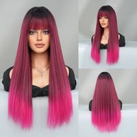Women's Elegant Multicolor Casual High Temperature Wire Bangs Long Straight Hair Wig Net sku image 13