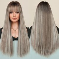 Women's Elegant Multicolor Casual High Temperature Wire Bangs Long Straight Hair Wig Net sku image 11