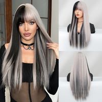 Women's Elegant Multicolor Casual High Temperature Wire Bangs Long Straight Hair Wig Net sku image 8