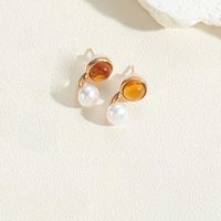 1 Pair Vintage Style Simple Style Commute Round Flower Inlay Copper Acrylic Pearl 14K Gold Plated Ear Studs sku image 5