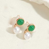 1 Pair Vintage Style Simple Style Commute Round Flower Inlay Copper Acrylic Pearl 14K Gold Plated Ear Studs sku image 6