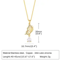 Stainless Steel Copper 18K Gold Plated Pastoral Shiny Butterfly Zircon Pendant Necklace main image 2