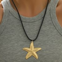 Wholesale Jewelry Exaggerated Beach Starfish Leather Rope Iron Pendant Necklace main image 3