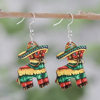 1 Pair Retro Cactus Cartoon Plant Wood Drop Earrings sku image 4