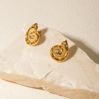 1 Pair IG Style Simple Style Spiral Inlay 316 Stainless Steel  Rhinestones 18K Gold Plated Ear Studs main image 4